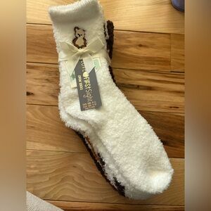 Cozy White and Brown Fuzzy Socks NEW